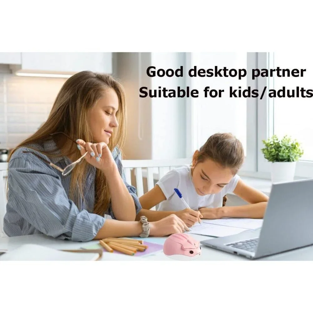 ✨Mouse Pink Wireless Cute Hamster Shape Less Portable Mobile Optical Laptop